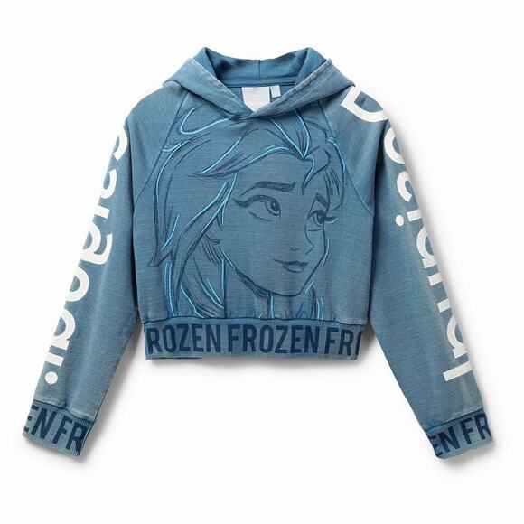 Desigaul x Disney Other - DESIGUAL NWT $79 Frozen II Blue Cropped Hoodie White Logo Size Y 5/6